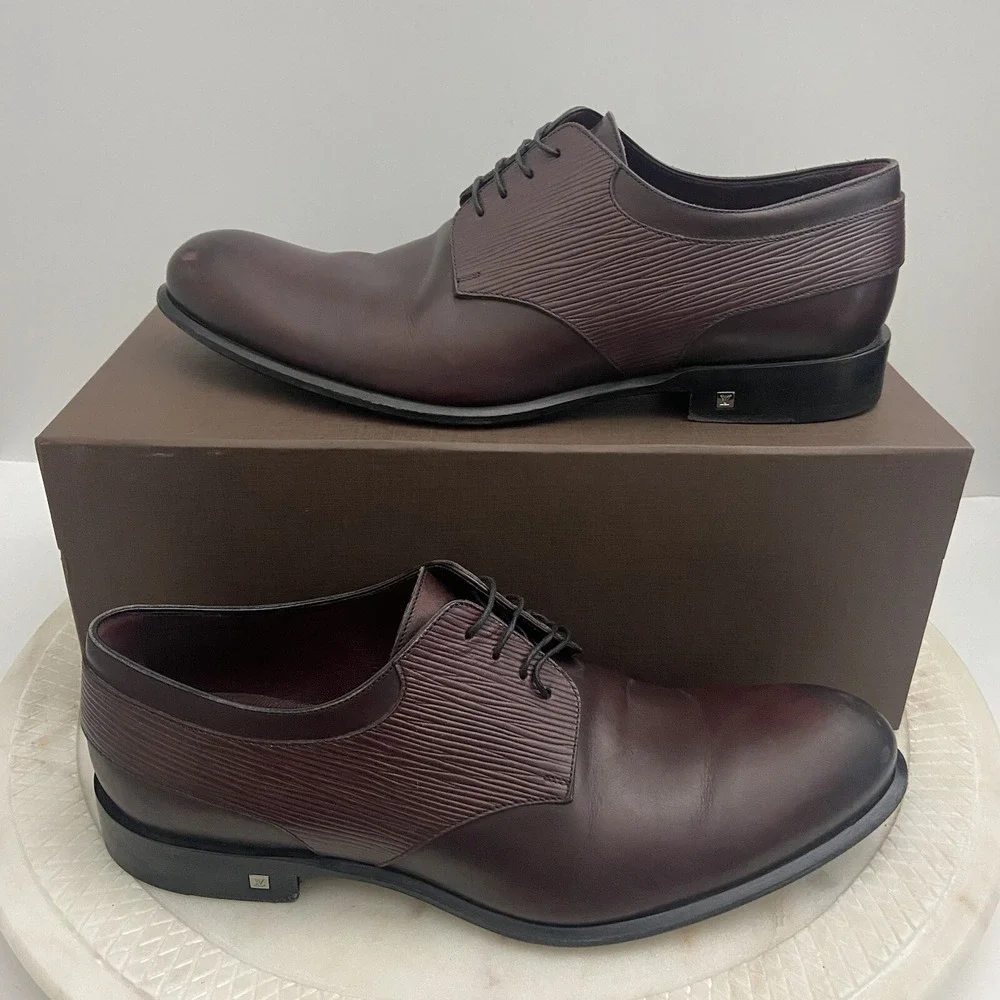 Louis Vuitton LV Dress Shoes Oxford Derby Epi Leather Brown Men's Size UK 7 US 8